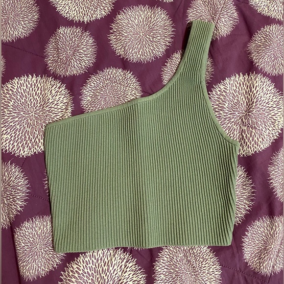 Aritzia Babaton Sculpt Knit One Shoulder Top in DUSKY GREEN (no longer sold) - Picture 2 of 7